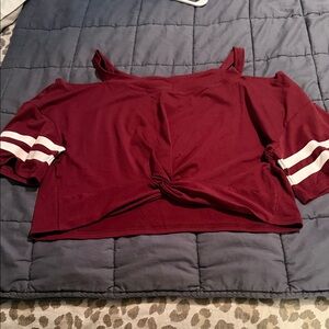Women's Burgundy Crop Top with White Stripes